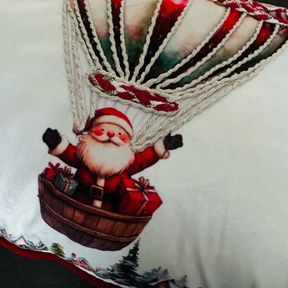 Santa Claus Christmas Holiday Hot Air Balloon Beaded Throw Pillow